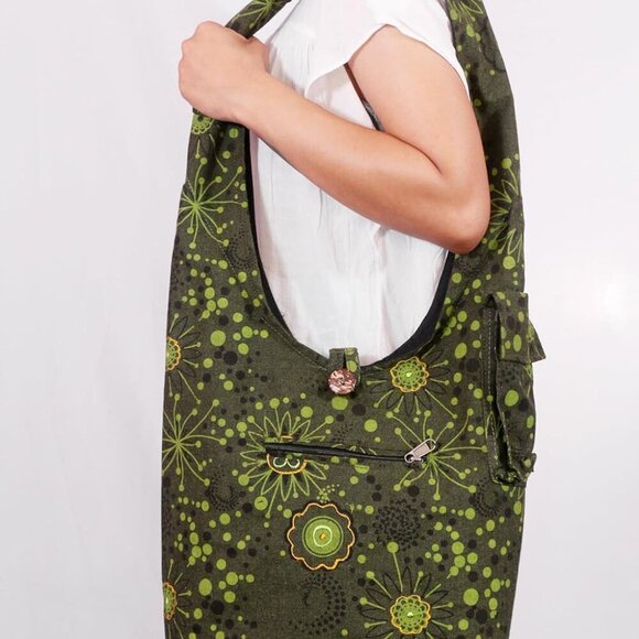 Handmade Cotton Jacquard Crossbody Bag, Large Size, Top Zip Closure, Embroidered - Picture 5 of 6